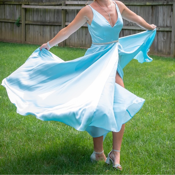 macy's light blue prom dress Light Blue Long Prom Dress with Sheer Bodice Dusty Blue / 16 main image 0